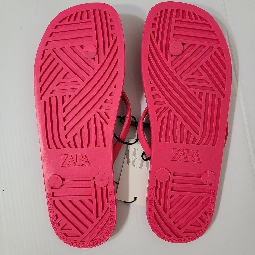 ZARA FLAT RUBBERISED SANDALS Pink SIZE 6.5 | 3670/110 S1